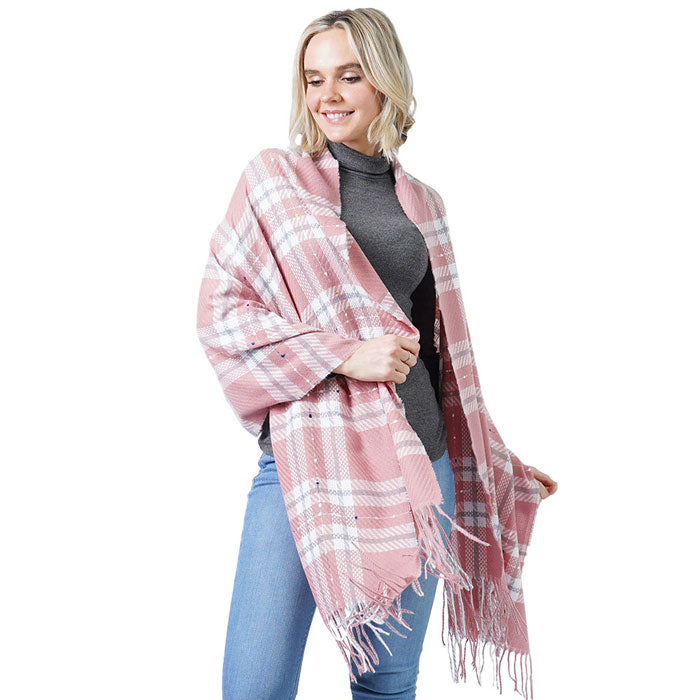 Pink Plaid Check Oblong Scarf With Tassel, accent your look with this soft, highly versatile oblong scarf. Great for daily wear in the cold winter to protect you against the chill. This classic tassel style scarf amps up the glamour and fits with any outfits. It includes the plush material that feels amazing snuggled up against your cheeks. Stay trendy & fabulous with a luxe addition to any cold-weather ensemble with this beautiful scarf.