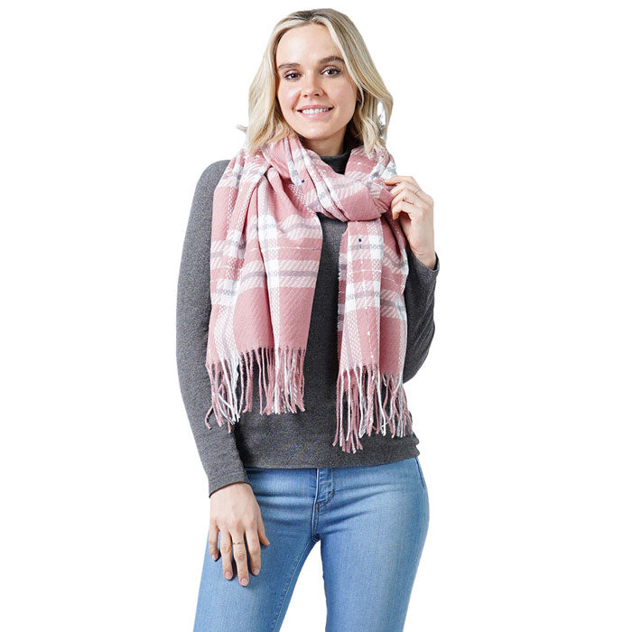 Pink Plaid Check Oblong Scarf With Tassel, accent your look with this soft, highly versatile oblong scarf. Great for daily wear in the cold winter to protect you against the chill. This classic tassel style scarf amps up the glamour and fits with any outfits. It includes the plush material that feels amazing snuggled up against your cheeks. Stay trendy & fabulous with a luxe addition to any cold-weather ensemble with this beautiful scarf.