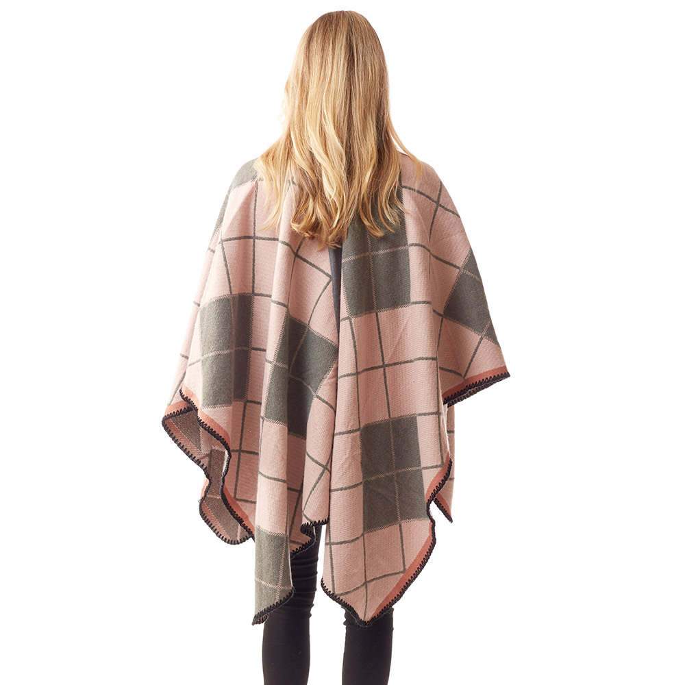 Plaid Check Patterned Stitch Ruana Shawl Vest Poncho, the perfect accessory, luxurious, trendy, super soft chic capelet, keeps you warm & toasty. You can throw it on over so many pieces elevating any casual outfit! Perfect Gift Birthday, Holiday, Christmas, Anniversary, Wife, Mom, Special Occasion