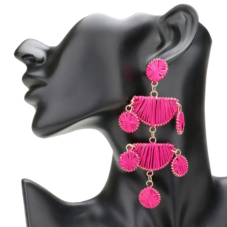 Pink Raffia Wrapped Geometric Metal Link Dangle Earrings, Beautifully crafted design adds a glow to any outfit. Look like the ultimate fashionista with these Earrings! which easily makes your events more enjoyable. These are the perfect gifts for weddings, Prom, birthdays, Mother‚Äö√Ñ√¥s Day, Valentine‚Äö√Ñ√¥s Day, or any occasion.