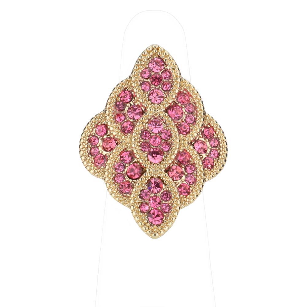 Pink Rhinestone Embellished Petal Stretch Ring, This beautiful stretch ring is made to make you look stunning and stand out from the crowd on any special occasion. The added stretch band ensures a comfortable fit on any finger size. This rhinestone ring makes it look shine even better. It is sure to garner admiration with these awesome rings on special occasions. Perfect Birthday Gift, Anniversary Gift, Mother's Day Gift, Graduation Gift, Prom Jewelry, Just Because Gift.