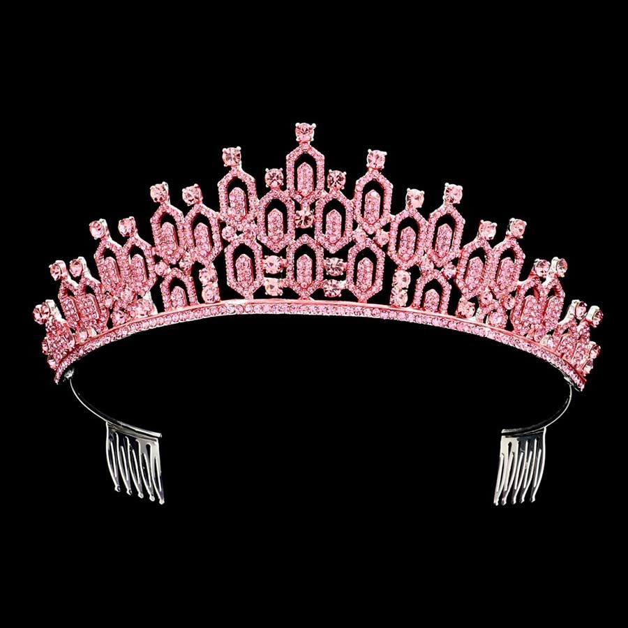Pink Rhinestone Open Hexagon Cluster Princess Tiara, The stunning hair accessory is really beautiful, Pretty, and lightweight. Makes You More Eye-catching at special events and wherever you go. These are Perfect Birthday Gifts, Anniversary Gifts, and Graduation. Show your royalty with this Hexagon Cluster Princess Tiara.