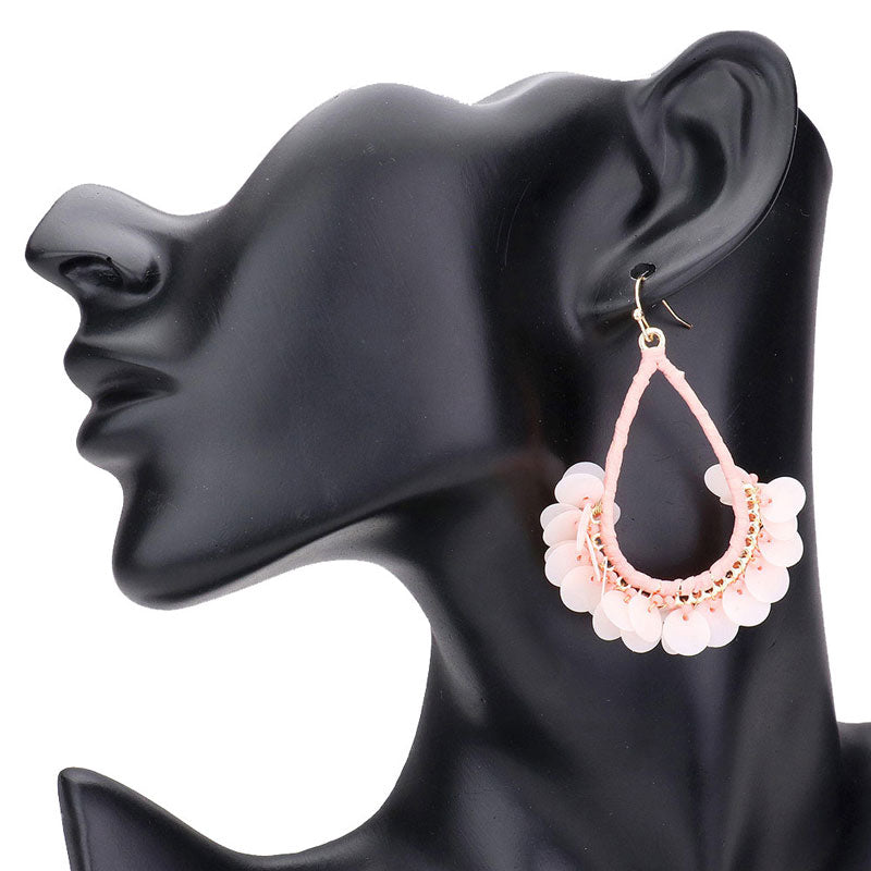 Pink Sequin Cluster Open Teardrop Dangle Earrings. Look like the ultimate fashionista with these Earrings! Add something special to your outfit this Valentine! Special It will be your new favorite accessory. Perfect Birthday Gift, Mother's Day Gift, Anniversary Gift, Graduation Gift, Prom Jewelry, Valentine's Day Gift, Thank you Gift.