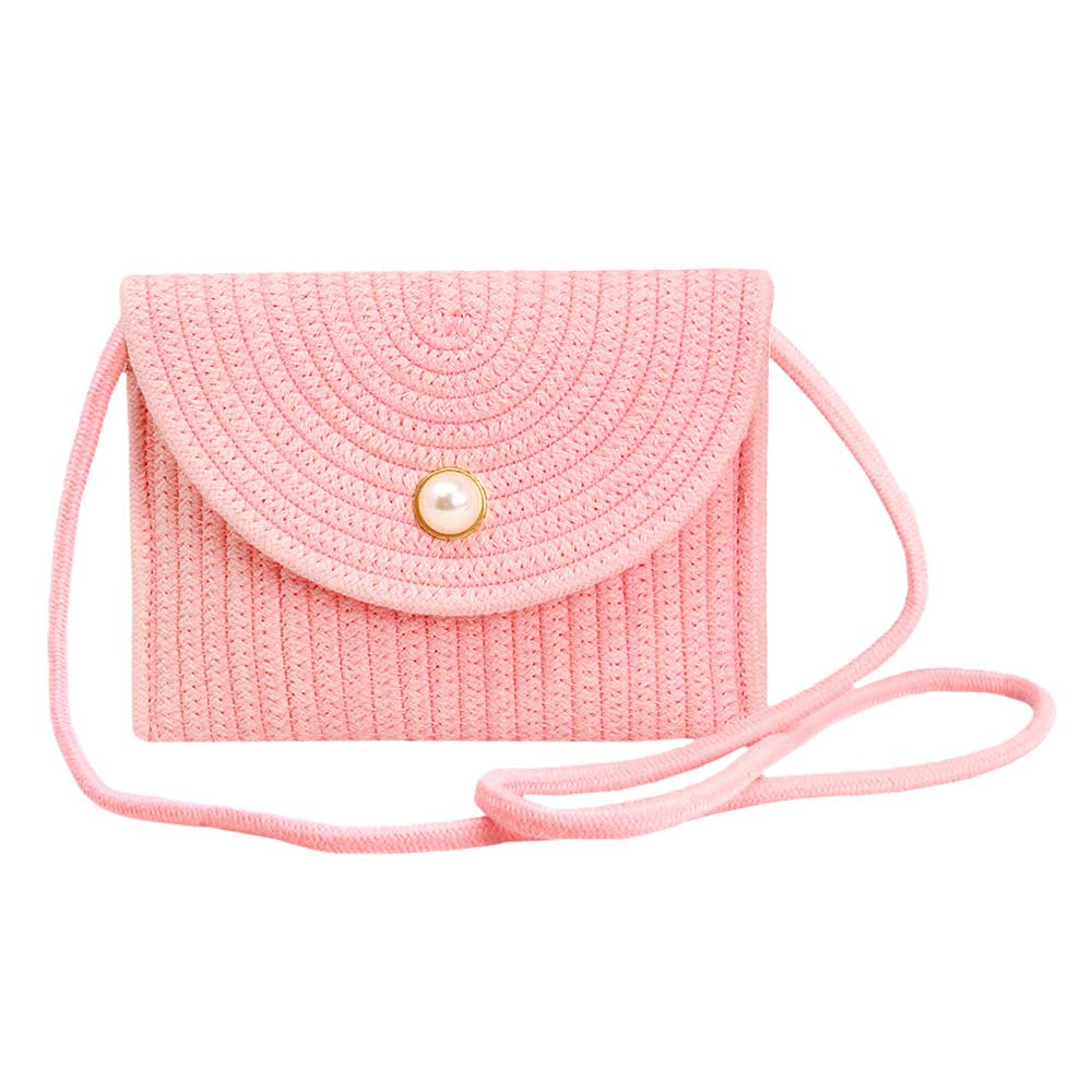 Pink Solid Color With Pearl Button Straw Micro Crossbody Bag, perfectly goes with any outfit and shows your trendy choice to make you stand out on your special occasion. Carry out this straw micro crossbody bag while attending a special occasion. Perfect for carrying makeup, money, credit cards, keys or coins, etc. It's lightweight and perfect for easy carrying. Put it in your bag and find it quickly with its eye-catchy colors. 