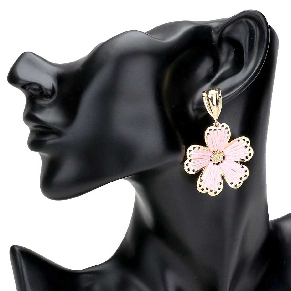 Pink Thread Metal Flower Dangle Earrings, thread metal flower earrings fun handcrafted jewelry that fits your lifestyle, adding a pop of pretty color. Enhance your attire with these vibrant artisanal earrings to show off your fun trendsetting style. Great gift idea for Wife, Mom, or your Loving One.