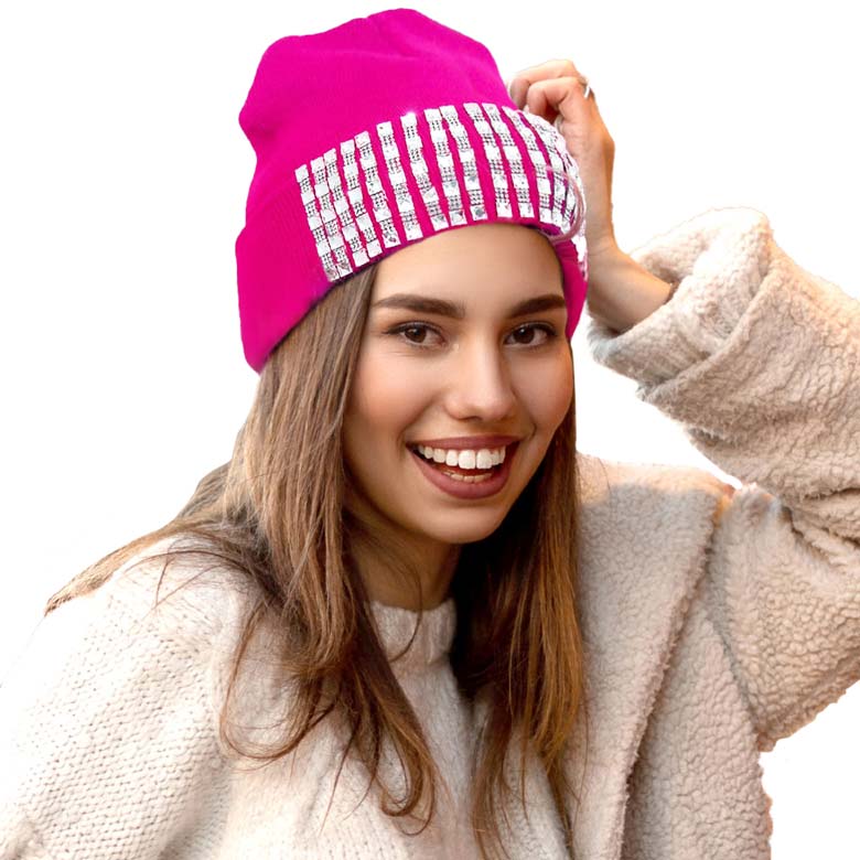 Pink Trellis Blinged Acrylic Beanie Hat, before running out the door into the cool air, you’ll want to reach for this toasty beanie to keep you incredibly warm. Accessorize the fun way with this beanie winter hat, it's the autumnal touch you need to finish your outfit in style. Awesome winter gift accessory! Perfect Gift for Birthdays, Christmas, Stocking stuffers, Secret Santa, holidays, anniversaries, Valentine's Day, etc. to your loved ones. Happy Winter!