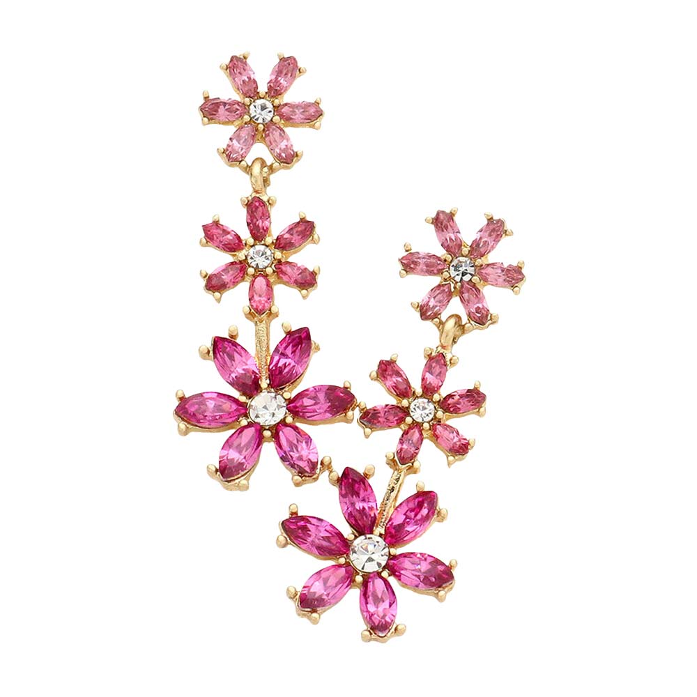 Pink Triple Flower Link Dangle Evening Earrings, are beautifully decorated to dangle on your earlobes on special occasions for making you stand out from the crowd. Wear these flower evening earrings to show your unique yet attractive & beautiful choice. Coordinate these flower & leaf-themed evening earrings with any special outfit to draw everyone's attention. Perfect jewelry gift to expand a woman's fashion wardrobe with a modern, on-trend style.