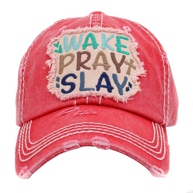 Pink Wake Play Slay Vintage Baseball Cap, A beautiful & cool religion-themed vintage cap that will not only save a bad hair day but also amps up your beauty to a greater extent. This Wake Play Slay message embroidered baseball hat is made for you. It's fully adjustable and easy to wear in the perfect style! Perfect to keep your hair away from your face while exercising, running, playing tennis, or just taking a walk outside.