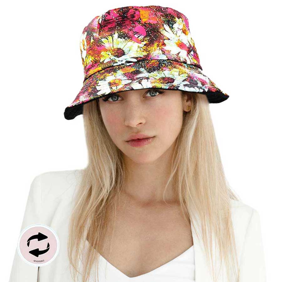 Pink White Patterned Reversible Bucket Hat, show your trendy side with this flower patterned bucket hat. Have fun and look Stylish. You can easily fold this bucket hat and put it in any backpack. Great for covering up when you are having a bad hair day, perfect for keeping the sun off of your face, neck, and shoulders Perfect summer, beach accessory.