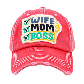 Pink Wife Mom Boss Vintage Baseball Cap. Fun cool vintage cap perfect for who is in charge of the home, it is an adorable baseball cap that has a vintage look, giving it that lovely appearance. These stylish vintage caps all feature catchy message themes that are sure to grab some attention. The perfect gift for all occasions! These baseballs are available in a wide variety of designs. Whether you're looking for a holiday present, birthday present, or just something cool to wear, this hat is for you.