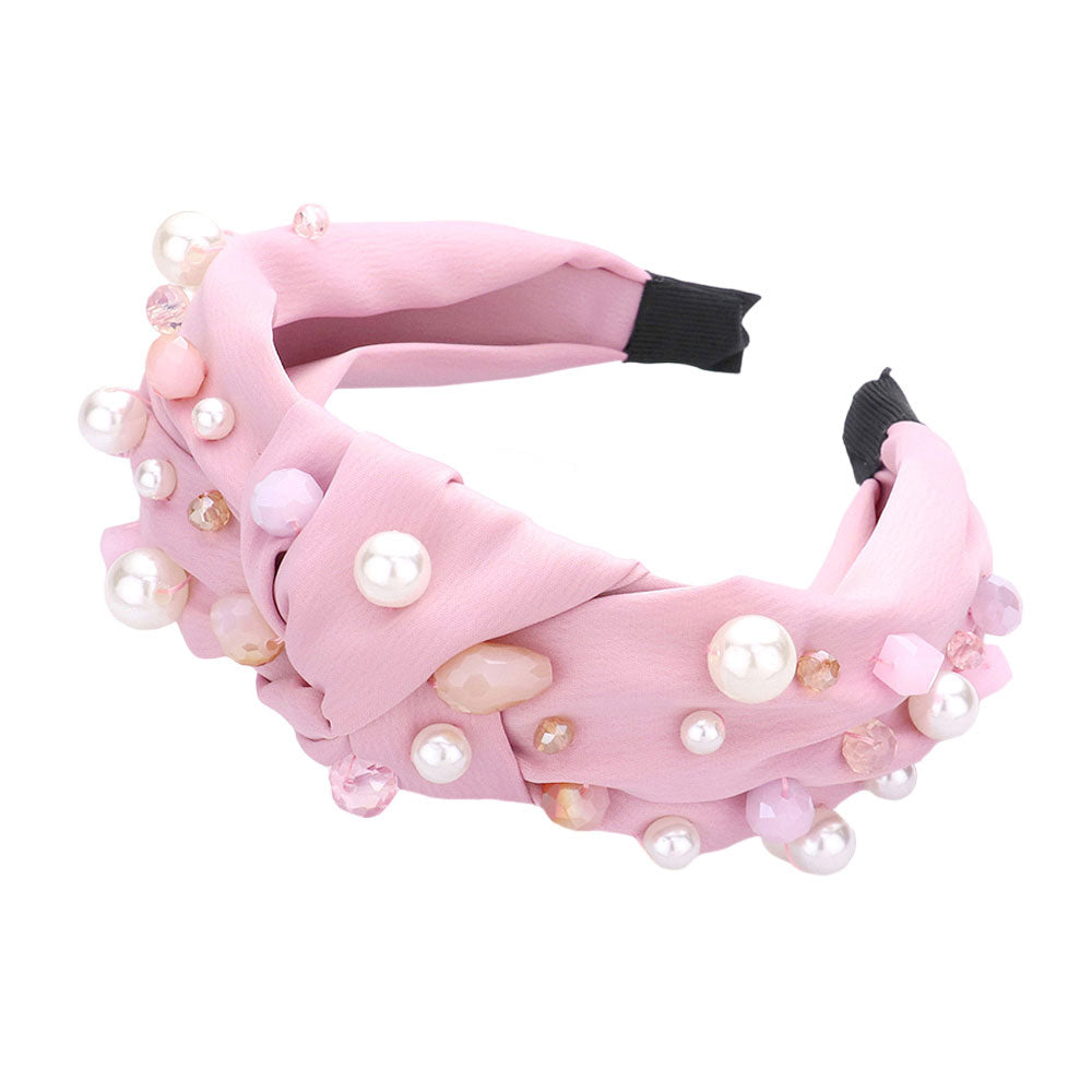 Pink Pearl Multi Bead Embellished Knot Burnout Headband, create a beautiful look while perfectly matching your color with the easy-to-use pearl multi bead knot burnout headband. These are beautifully designed on a knot and pearl theme to put on a pop of color and complete your ensemble.