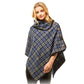 Blue Plaid Poncho Winter Poncho Plaid High Neck Buttons Poncho Designer Inspired Poncho Plaid Ruana Sweater