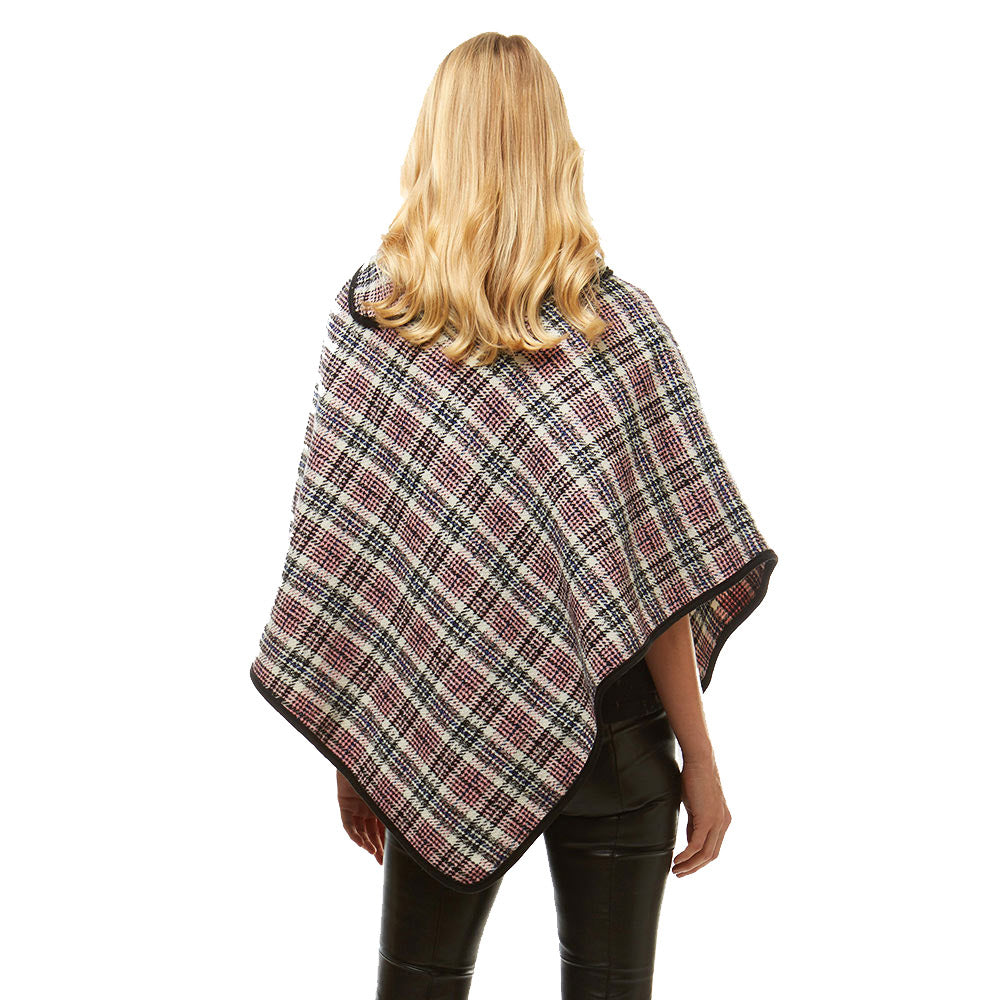 Mauve Plaid Poncho Winter Poncho Plaid High Neck Buttons Poncho Designer Inspired Poncho Plaid Ruana Sweater