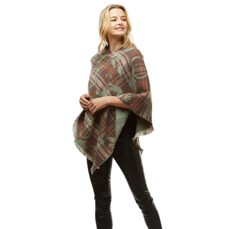 Fun Playing Taupe Cats Plaid Poncho Fringe Taupe Cat Plaid Ruana Cat Mom Poncho Wrap, ensures your upper body stays perfectly toasty when the temperature drops, gently nestles around the neck, feels so comfortable to wear, eye catcher, will be your favorite accessory. Perfect Gift Cat Lover, Birthday, Christmas, Valentine's Day