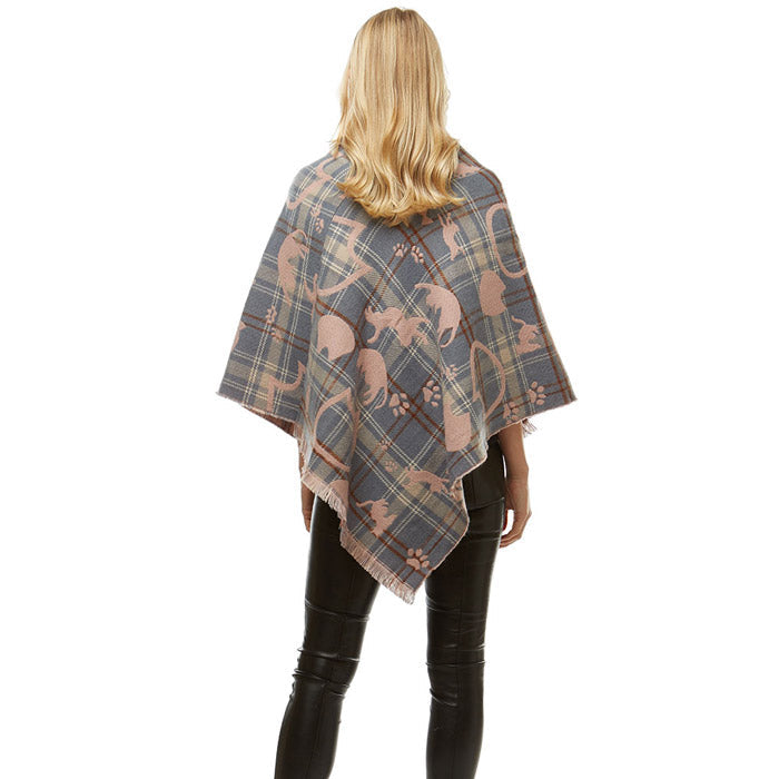 Fun Playing Gray Cats Plaid Poncho Fringe Gray Cat Plaid Ruana Cat Mom Poncho Wrap, ensures your upper body stays perfectly toasty when the temperature drops, gently nestles around the neck, feels so comfortable to wear, eye catcher, will be your favorite accessory. Perfect Gift Cat Lover, Birthday, Christmas, Valentine's Day