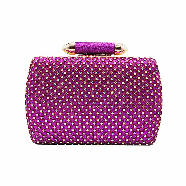 Purple Bling Rectangle Evening Clutch Crossbody Bag, These Bling details Clutch bags are fit for all occasions and places. perfect for makeup, money, credit cards, keys or coins, and many more things. This handbag features a top Clasp Closure for security and contains a detachable shoulder chain that makes your life easier and trendier. Its catchy and awesome appurtenance drags everyone's attraction to you. Perfect gift ideas for a Birthday, Holiday, Christmas, Anniversary, Valentine's Day, etc. 