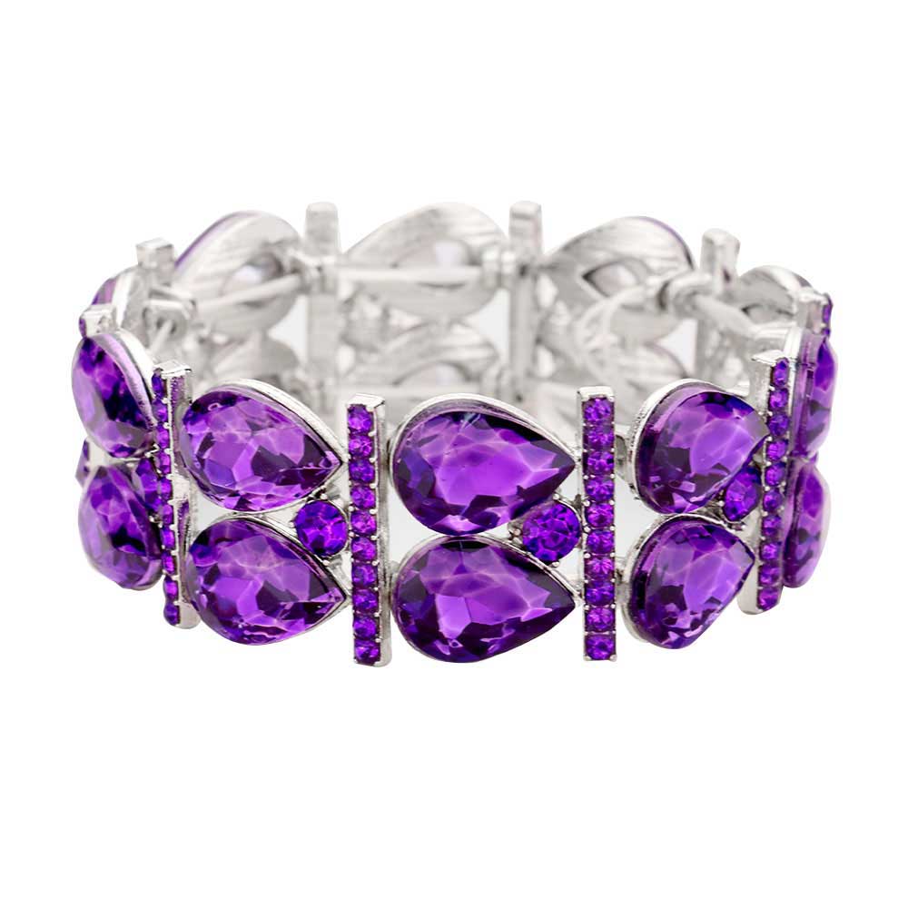 Puple Crystal Teardrop Rhinestone Pave Stretch Evening Bracelet, put on a pop of color to complete your ensemble. Perfect for adding just the right amount of shimmer & shine and a touch of class to special events. Perfect Birthday Gift, Anniversary Gift, Mother's Day Gift, Graduation Gift, Prom Jewelry, Thank you Gift.