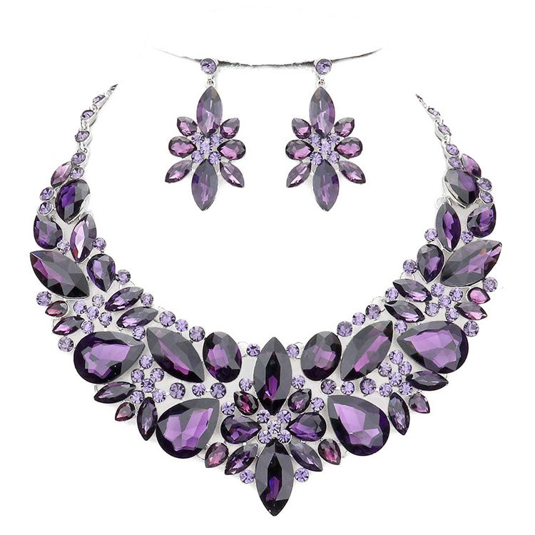 Purple Elegant Special Occasion Multi Stone Evening Necklace. Beautifully crafted design adds a gorgeous glow to any outfit. Jewelry that fits your lifestyle! Perfect Birthday Gift, Anniversary Gift, Mother's Day Gift, Anniversary Gift, Graduation Gift, Prom Jewelry, Just Because Gift, Thank you Gift.