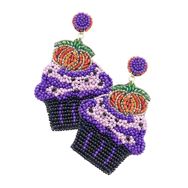 Purple Felt Back Pumpkin Muffin Beaded Dangle Earrings. Share the spirit of Halloween with Pumpkin Dangle Earrings . These earrings are just the thing you need to complete your Halloween costume! Let the spooky season begin! Happy Halloween!