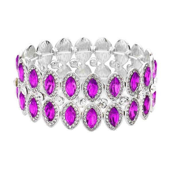 Purple Marquise Stone Accented Stretch Evening Bracelet. Get ready with these Stretch evening Bracelet, put on a pop of color to complete your ensemble. Perfect for adding just the right amount of shimmer & shine and a touch of class to special events. Perfect Birthday Gift, Anniversary Gift, Mother's Day Gift, Graduation Gift.