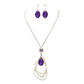 Purple Oval Glass Crystal Triple Abstract Hoop Necklace with earrings set; exquisite beautifully crafted charms add a gorgeous glow to any outfit. Perfect Birthday Gift, Anniversary Gift, Mother's Day Gift, Anniversary Gift, Graduation Gift, Prom Jewelry, Just Because Gift, Thank you Gift, Keepsake Gift, Mom Gift