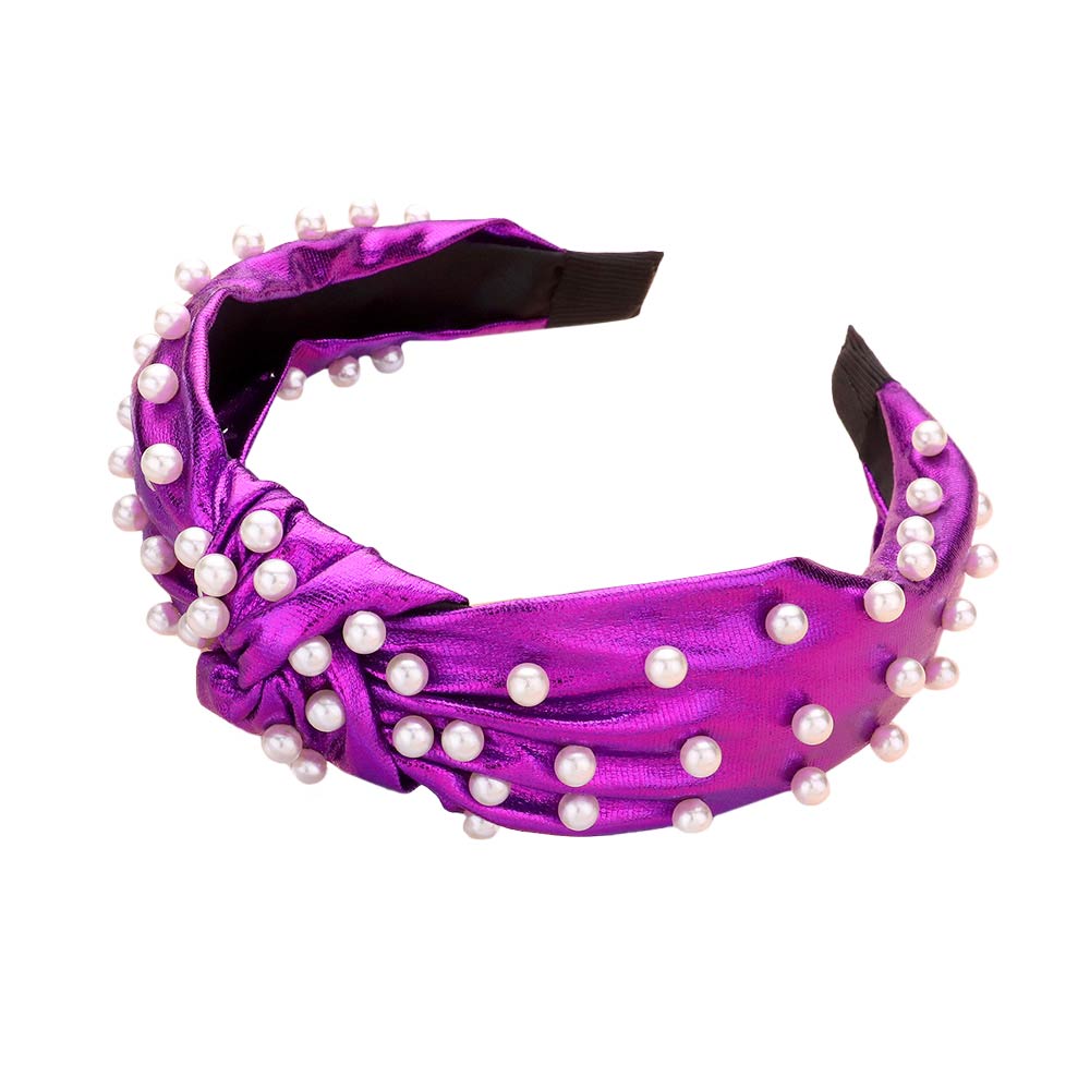 Purple Pearl Embellished Burnout Knot Headband, the combination of pearl sewn on a knot headband will make you feel glamorous. Be ready to receive compliments. Be the ultimate trendsetter wearing this knotted headband with all your stylish outfits! Exquisite enough to use on the wedding day. 