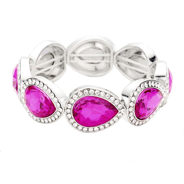 Purple Rhinestone Trim Teardrop Crystal Stretch Evening Bracelet, Get ready with these Stretch Bracelet, put on a pop of color to complete your ensemble. Perfect for adding just the right amount of shimmer & shine and a touch of class to special events. Perfect Birthday Gift, Anniversary Gift, Mother's Day Gi