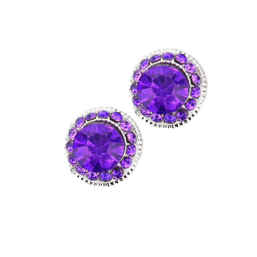 Purple Round Stone Stud Evening Earrings. Beautifully crafted design adds a gorgeous glow to any outfit. Jewelry that fits your lifestyle! Perfect Birthday Gift, Anniversary Gift, Mother's Day Gift, Anniversary Gift, Graduation Gift, Prom Jewelry, Just Because Gift, Thank you Gift.