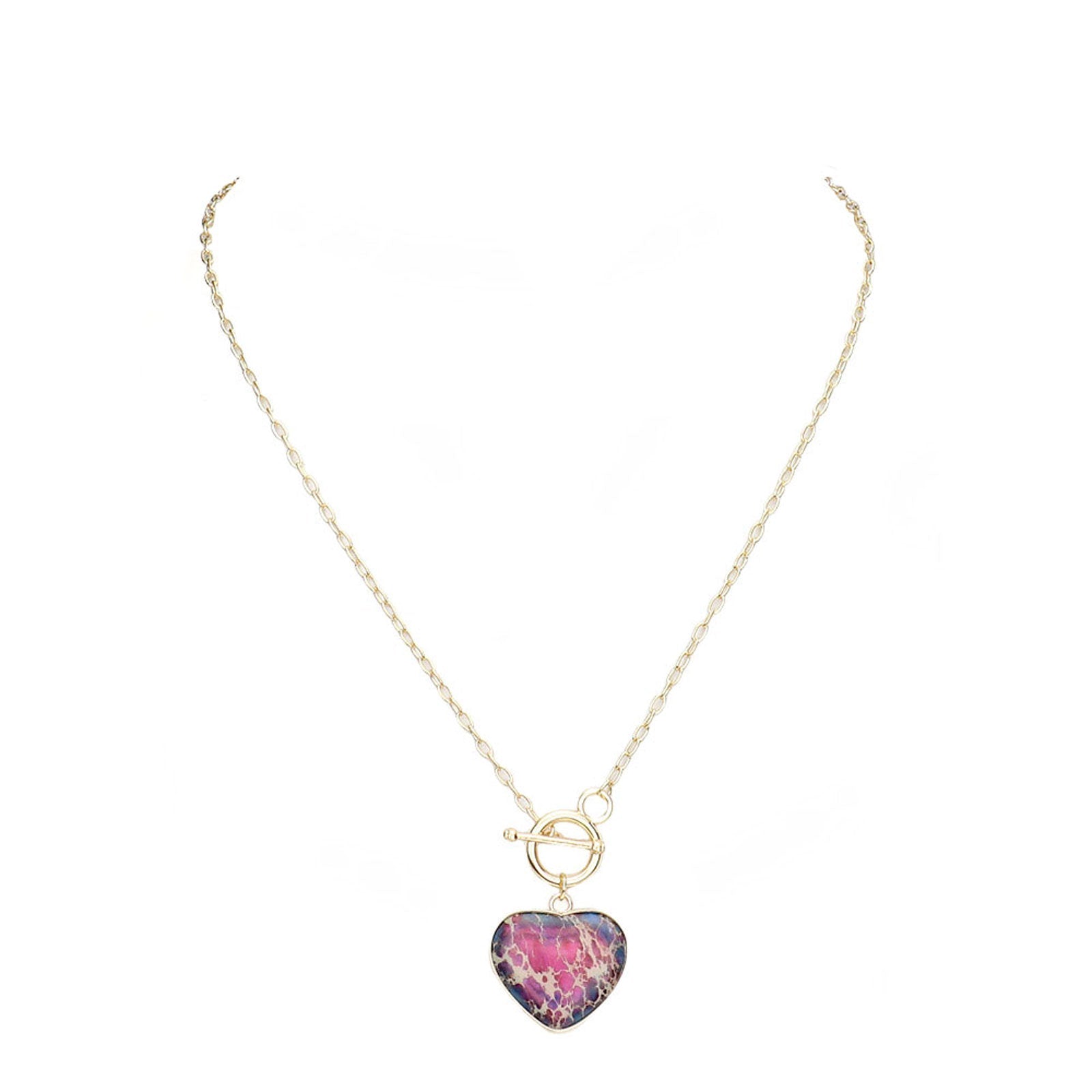 Purple Semi Precious Heart Pendant Toggle Necklace, Get ready with these Open Heart Toggle Necklace, put on a pop of color to complete your ensemble. Perfect for adding just the right amount of shimmer & shine and a touch of class to special events. Perfect Birthday Gift, Anniversary Gift, Mother's Day Gift, Graduation Gift.