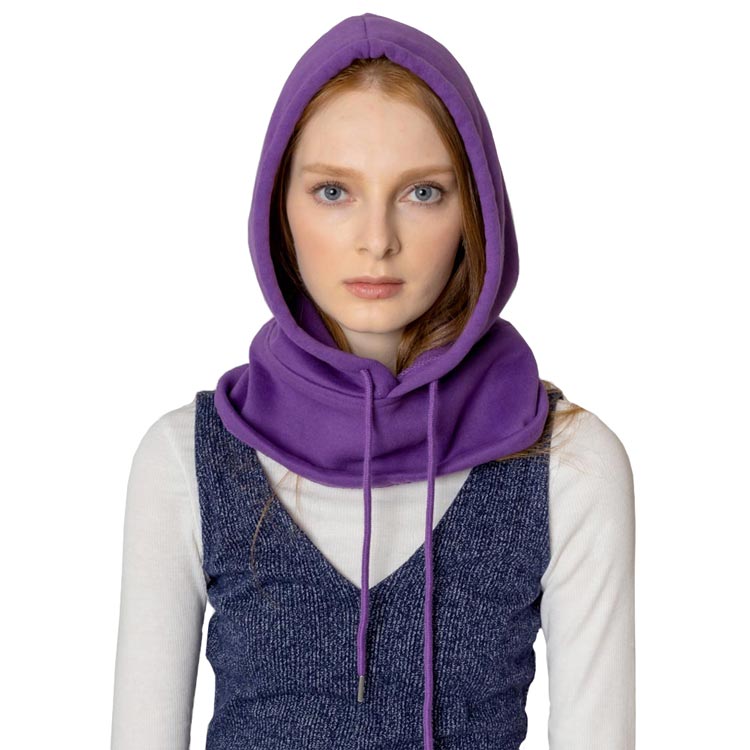 Purple Sporty String Snood Hat, This sporty snood will provide warmth and comfort in the winter and cold days. Comfortable and lightweight, made with breathable fabric. It is shaped to fit around collars and has a neck cord with a toggle to ensure a comfortable fit. The fabulous & stylish knitting pattern makes it fantastic. A hat and snood will become your favorite accessory in cold weather for every day indoors and outdoors. This snood hat will be a good gift for your loved ones. Stay comfortable & cozy!