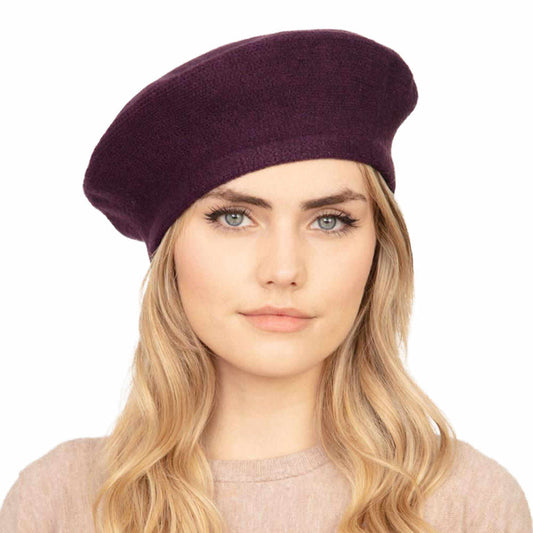Purple  Women Beret Hat Solid Color Stretchy Beret Cap, Stretchy Solid Beret Stylish Hat; this hat is snug on the head and works well to keep rain off the head, out of the eyes, and also the back of the neck. Wear it to lend a modern liveliness above a raincoat on trans-seasonal days in the city. Perfect Gift for that fashion-forward friend