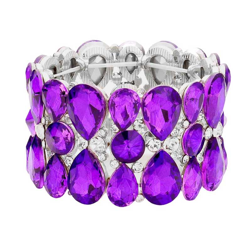 Purple Teardrop Crystal Stretch Evening Bracelet, Teardrop have provided a great deal to emulate in the way of shapes, textures, and colors of the jewelry. Get ready with these Stretch Bracelet, put on a pop of color to complete your ensemble. It will make you more eye-catching in ceremony, reception, party, dance and other gorgeous events. Great gift idea for Birthday, Anniversary, Valentines Day or any special occasions.