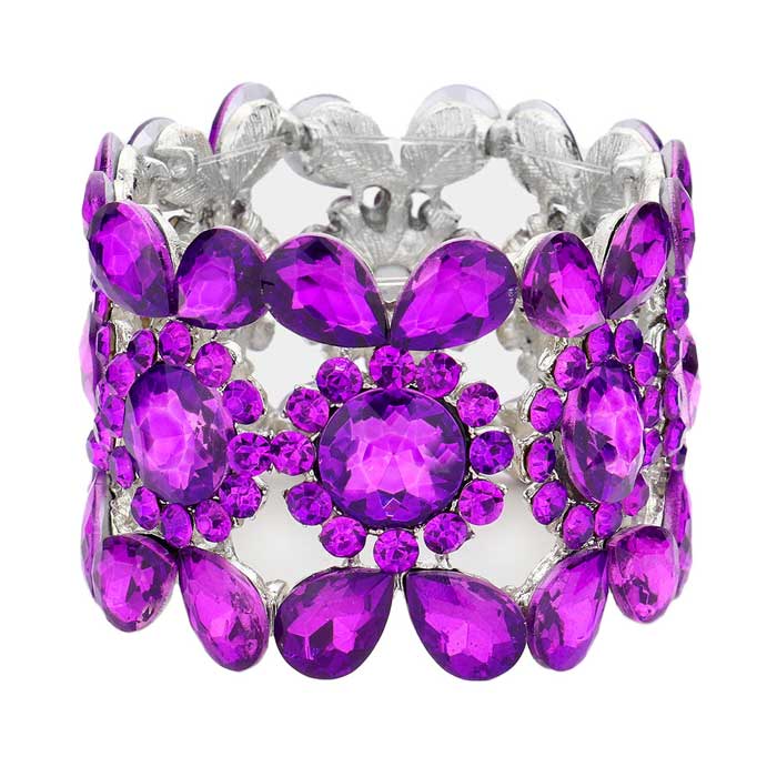 Purple Teardrop Round Stone Stretch Evening Bracelet. These gorgeous stone pieces will show your class in any special occasion. The elegance of these stone goes unmatched, great for wearing at a party! Perfect jewelry to enhance your look. Awesome gift for birthday, Anniversary, Valentine’s Day or any special occasion.