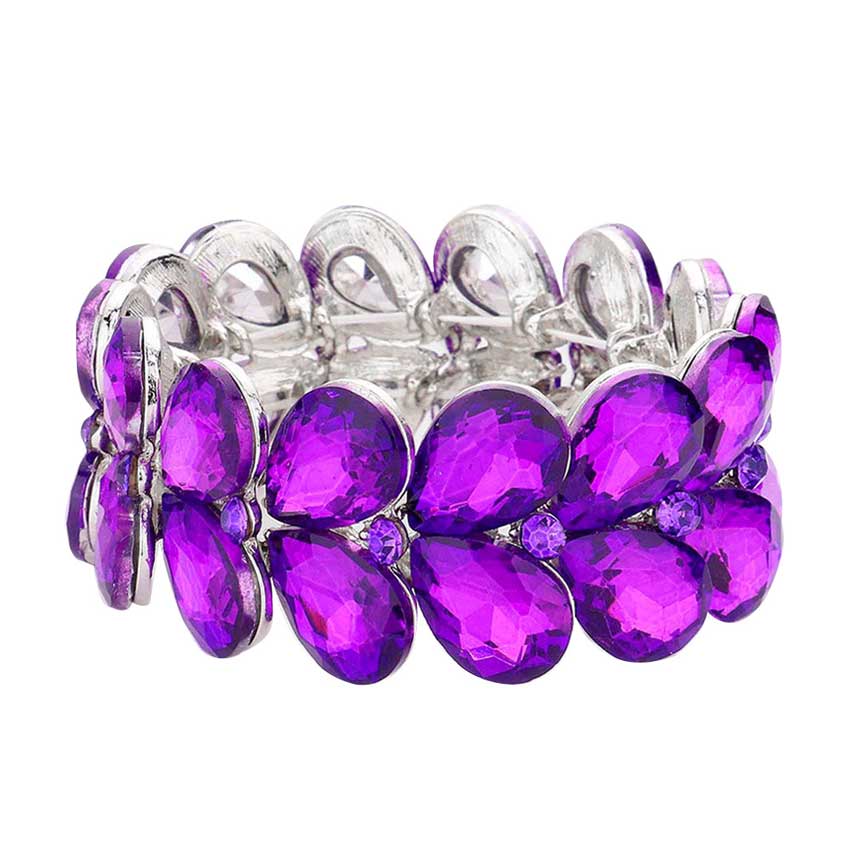 Purple Teardrop Stone Embellished Evening Bracelet, These gorgeous stone pieces will show your class in any special occasion. eye-catching sparkle, sophisticated look you have been craving for! Fabulous fashion and sleek style adds a pop of pretty color to your attire, coordinate with any ensemble from business casual to everyday wear. Awesome gift for birthday, Anniversary, Valentine’s Day or any special occasion.
