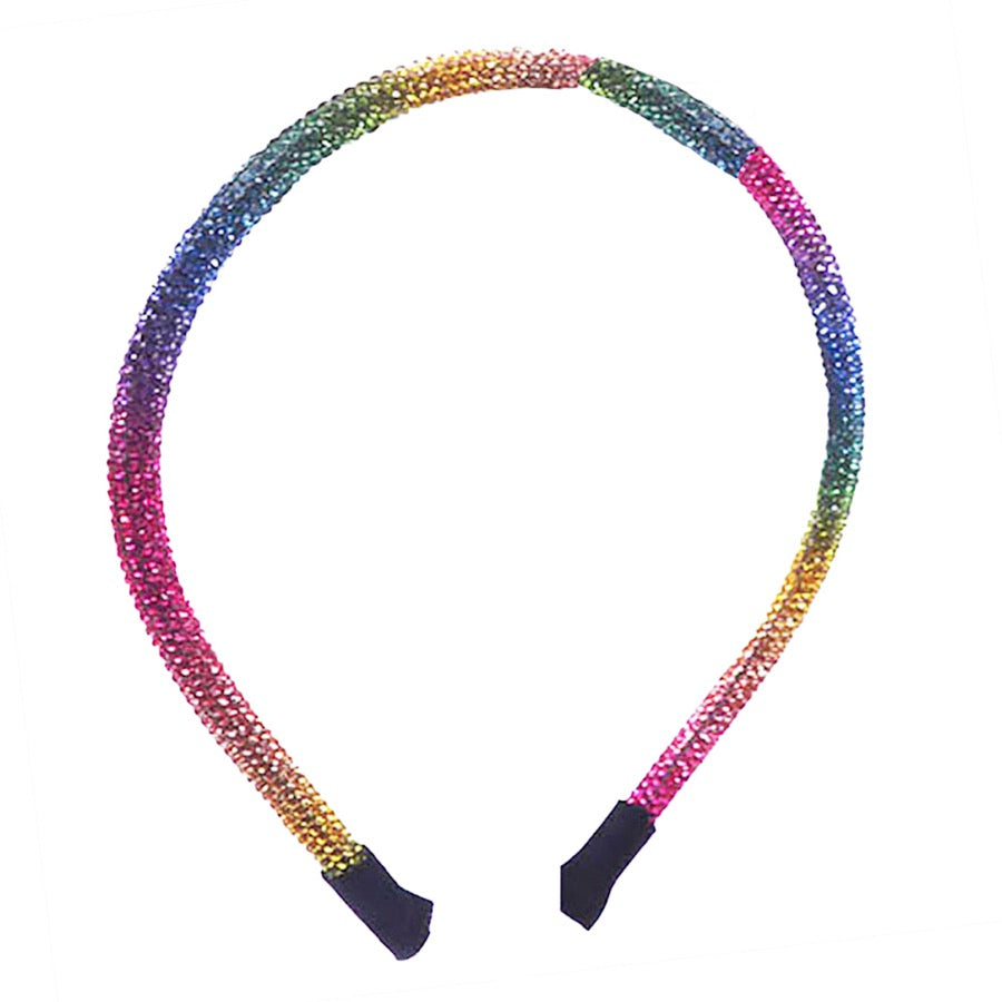 Rainbow Bling Stone Accented Giltzy Bead Padded Crystal Shimmer Hair Headband, soft, shiny headband makes you feel extra glamorous. Push your hair back, add a pop of color and shine to any plain outfit, Goes well with all outfits! Receive compliments, be the ultimate trendsetter. Perfect Birthday Gift, Mother's Day, Easter 