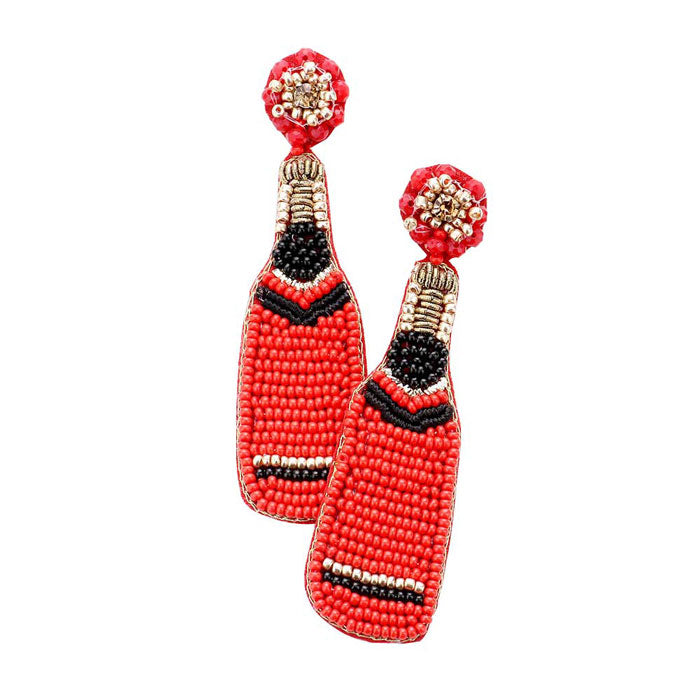 Red Felt Back Seed Beaded Champagne Dangle Earrings. Beautifully crafted design adds a gorgeous glow to any outfit. Jewelry that fits your lifestyle! Perfect Birthday Gift, Anniversary Gift, Mother's Day Gift, Graduation Gift, Prom Jewelry, Just Because Gift, Thank you Gift, Valentine's Day Gift.