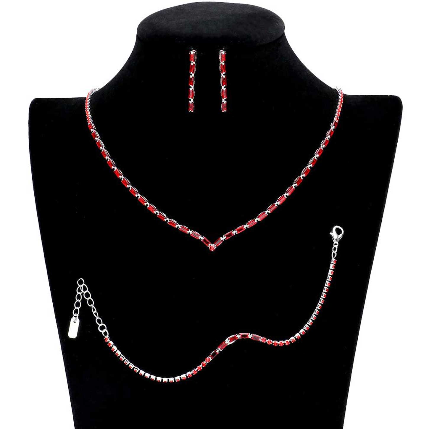 Red 3PCS Chevron Accented Rectangle Stone Necklace Jewelry Set, These Necklace jewelry sets are Elegant. Beautifully crafted design adds a gorgeous glow to any outfit. Get ready with these stone Necklace and a bright Bracelet. Perfect for adding just the right amount of shimmer & shine and a touch of class to special events. Suitable for wear Party, Wedding, Date Night or any special events. Perfect Birthday, Anniversary, Prom Jewelry, Thank you Gift. 