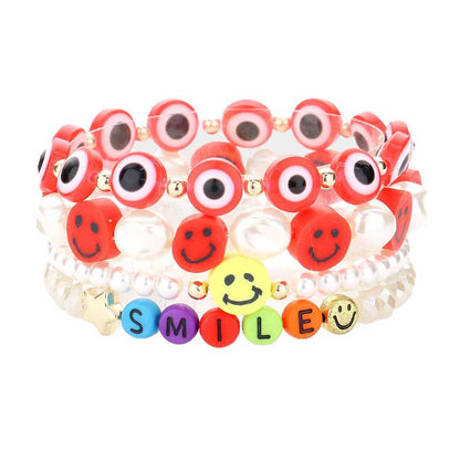 Red  4PCS Freshwater Pearl Evil Eye Beaded Stretch Bracelets, Get ready with these Bracelet, put on a pop of color to complete your ensemble. Perfect for adding just the right amount of shimmer & shine and a touch of class to special events. Perfect Birthday Gift, Valentine's Gift, Anniversary Gift, Mother's Day Gift, Graduation Gift.