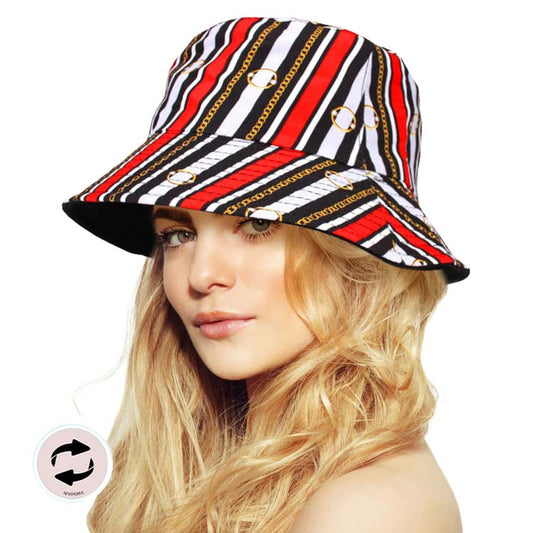 Red Attractive Reversible Chain Patterned Bucket Hat, Keep your styles on even when you are relaxing at the pool or playing at the beach. Large, comfortable, and perfect for keeping the sun off of your face, neck, and shoulders. Perfect gifts for Christmas, holidays, Valentine‚Äö√Ñ√¥s Day, or any meaningful occasion.