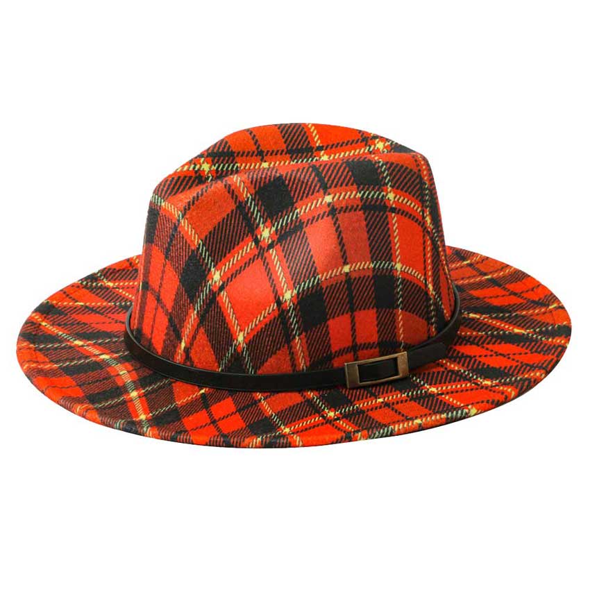 Red Belt Band Accented Plaid Check Patterned Fedora Hat. This Fedora hat that is made of premium material is super durable, breathable and lightweight. The classic accessories with their vintage styles for winter / fall day and night. Comfortable, and ideal for travelers who are spending time in the outdoors. Easy to match different clothes. Such as T-shirt, jeans, trousers, skirts and any fashion casual outfits.