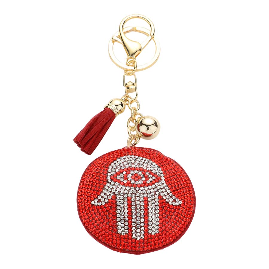 Red Bling Evil Eye Hamsa Hand Tassel Keychain, Get your loved ones the perfect gift! Made with Tassel, this keychain is the best to carry around the keys to your treasure box or any hideout! It will be your new favorite accessory. Perfect gift for birthdays, anniversaries, mother's day, graduation, valentine's day, etc.