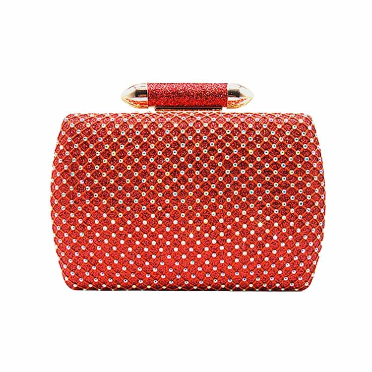 Red Bling Rectangle Evening Clutch Crossbody Bag, These Bling details Clutch bags are fit for all occasions and places. perfect for makeup, money, credit cards, keys or coins, and many more things. This handbag features a top Clasp Closure for security and contains a detachable shoulder chain that makes your life easier and trendier. Its catchy and awesome appurtenance drags everyone's attraction to you. Perfect gift ideas for a Birthday, Holiday, Christmas, Anniversary, Valentine's Day, etc. 
