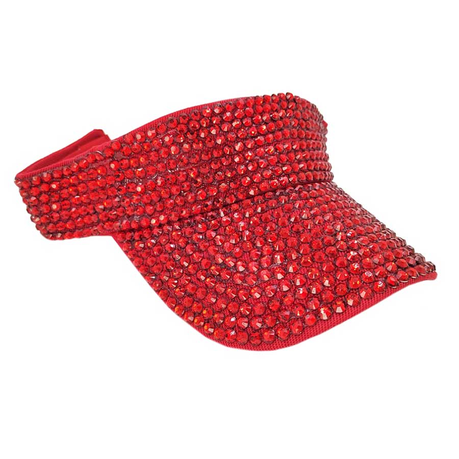 Red Bling Studded Visor Hat, Keep your styles on even when you are relaxing at the pool or playing at the beach. Large, comfortable, and perfect for keeping the sun off of your face, neck, and shoulders. Perfect summer, beach accessory. Ideal for travelers who are on vacation or just spending some time in the great outdoors. Also suit for hip-hop dancing, rock, and punk styles.