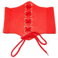 Red Corset Stretch Belt, Easy and comfortable to wear or take off. Adjustable belt band fits waistline. Corset lacing style in the front, snap button closure to lock the belt with a high stretchy elastic band. High-quality material which makes it comfortable and durable. Classical & Elegant design, simple but stylish, all-match wide waist belt. Retro-designed belts, transform your clothing look in seconds.