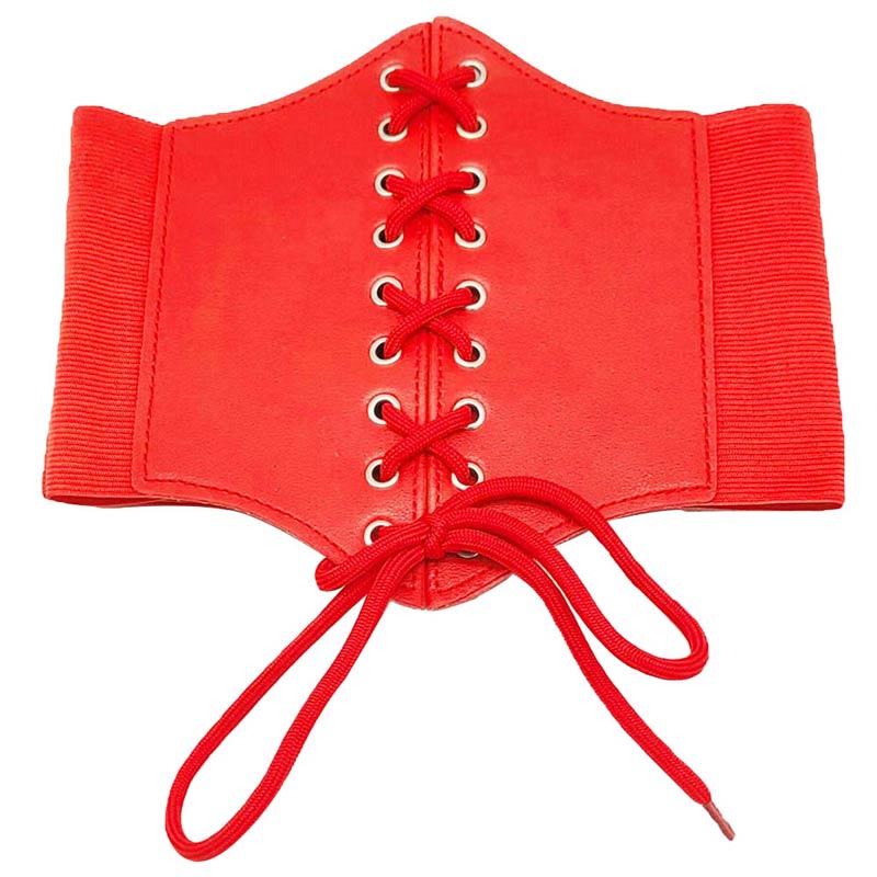 Red Corset Stretch Belt, Easy and comfortable to wear or take off. Adjustable belt band fits waistline. Corset lacing style in the front, snap button closure to lock the belt with a high stretchy elastic band. High-quality material which makes it comfortable and durable. Classical & Elegant design, simple but stylish, all-match wide waist belt. Retro-designed belts, transform your clothing look in seconds.