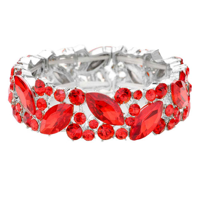 Red Crystal Glass Marquise Evening Stretch Bracelet. This Crystal Evening Stretch Bracelet sparkles all around with it's surrounding, stretch bracelet that is easy to put on, take off and comfortable to wear. It looks modern and is just the right touch to set off. Perfect jewelry to enhance your look. Awesome gift for birthday, Anniversary, Valentine‚Äôs Day or any special occasion.
