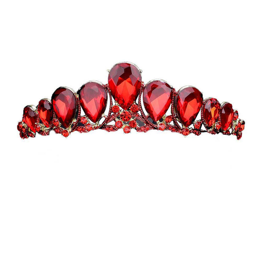 Red Crystal Glass Teardrop Cluster Princess Tiara. High-quality crystal, sparking and shinning for a long time. You are looking at the sensational and unique crown. The sparkling headpiece can be applied in various occasions, such as Wedding, Halloween costume, proms, parties, Pageants, Birthday, Gifts, stage productions, photography prop, any special occasions and so on.