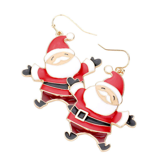 Red Enamel Santa Claus Dangle Earrings, get into the Christmas spirit with these gorgeous handcrafted Christmas Earrings, will dangle on your earlobes & bring a smile to those who look at you. Perfect Gift December Birthday, Christmas, Stocking Stuffers, Secret Santa, BFF, Holiday Spirit