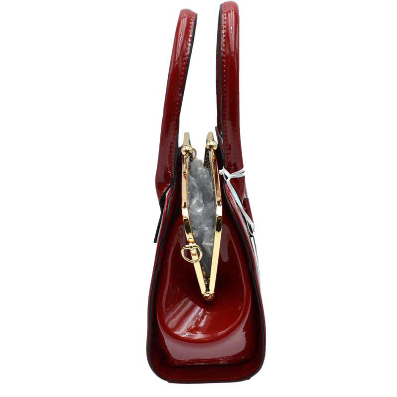 Red Fashion Shiny  Satchel Purses Patent Leather Women Handbags, No outfit is complete without the perfect clutch or handbag and a wide range to fit in all the essentials on the go! These handbag features a vegan patent leather material with Gold metal hardware. It comes with a removable long shoulder strap for casual shoulder or cross-body wear. This fun, yet sophisticated handbag will definitely draw attention.