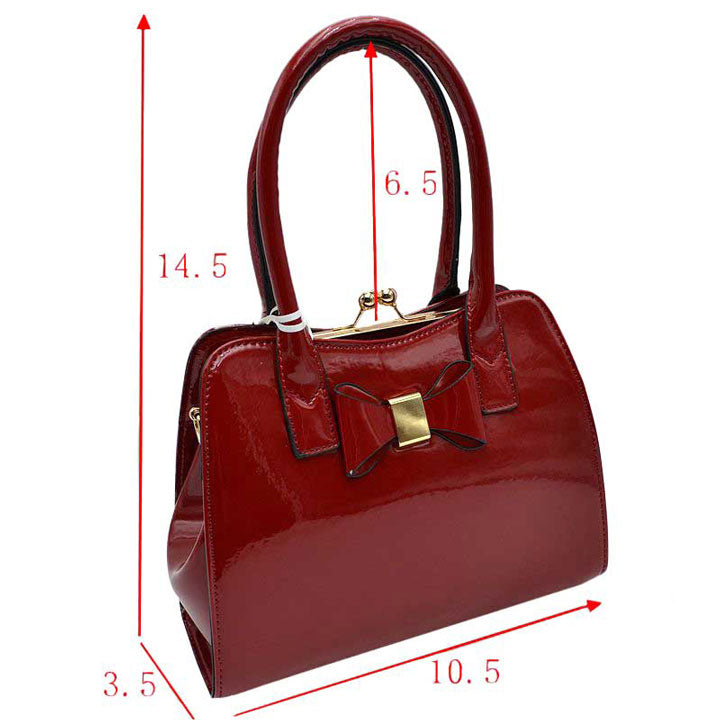 Red Fashion Shiny  Satchel Purses Patent Leather Women Handbags, No outfit is complete without the perfect clutch or handbag and a wide range to fit in all the essentials on the go! These handbag features a vegan patent leather material with Gold metal hardware. It comes with a removable long shoulder strap for casual shoulder or cross-body wear. This fun, yet sophisticated handbag will definitely draw attention.